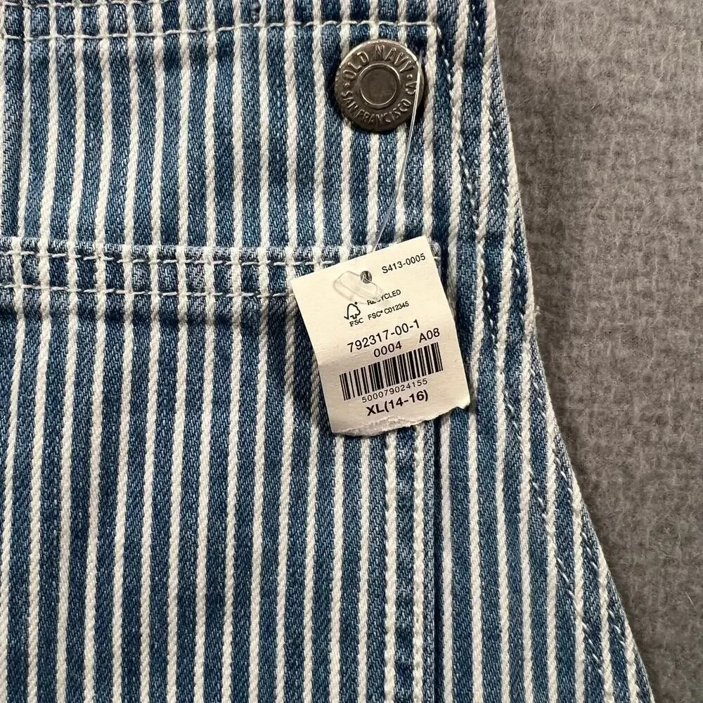 Old Navy XL Hickory Stripe Denim Short Overalls NWT
